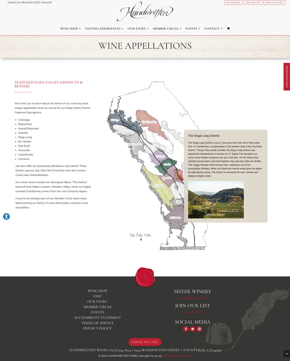 handwritten map winery website design