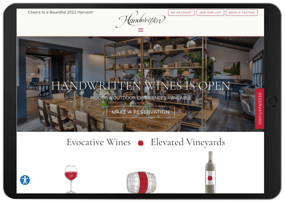 handwritten tablet winery website design