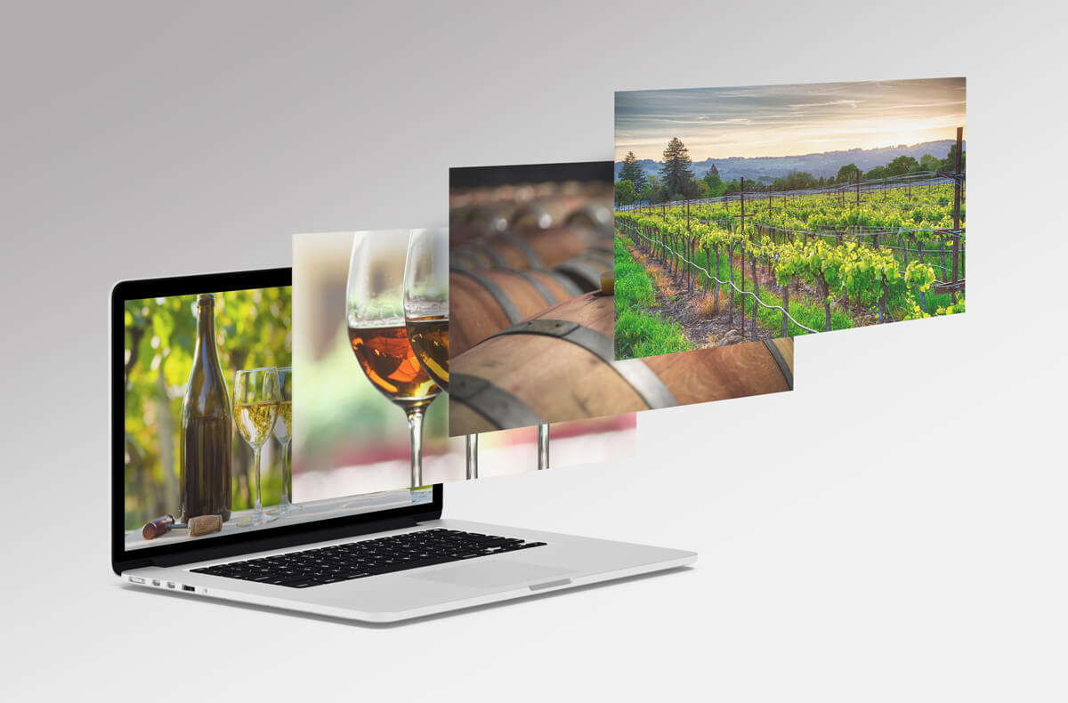 laptop with winery imager layers for web design concept