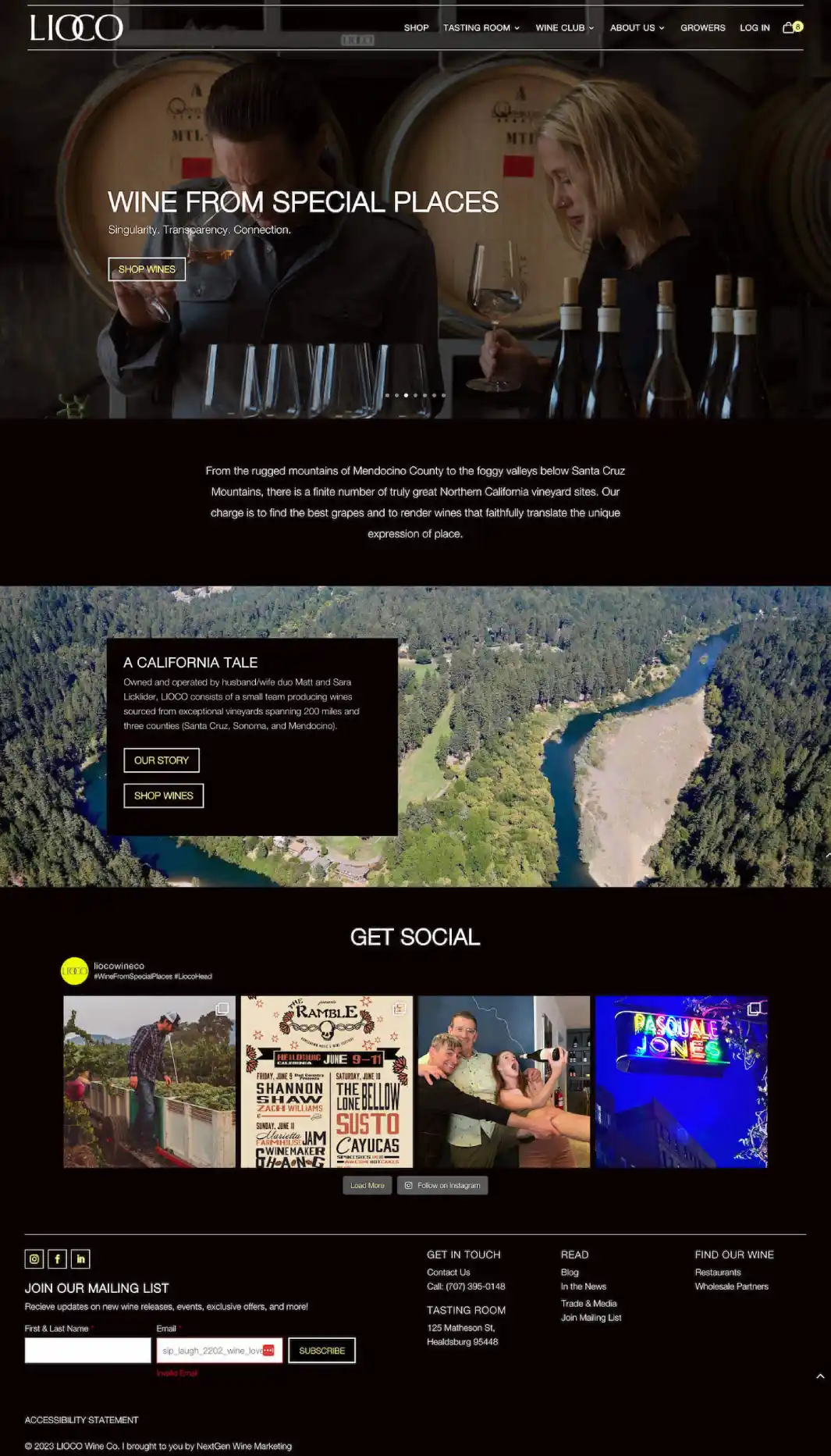 lioco homepage web design wine marketing 