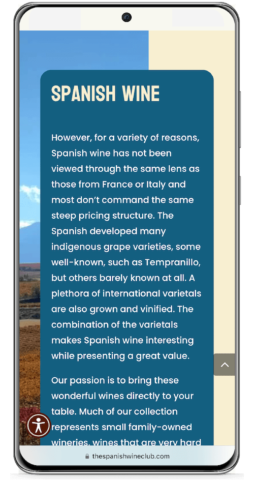 Responsive design spanishwineclub on an android