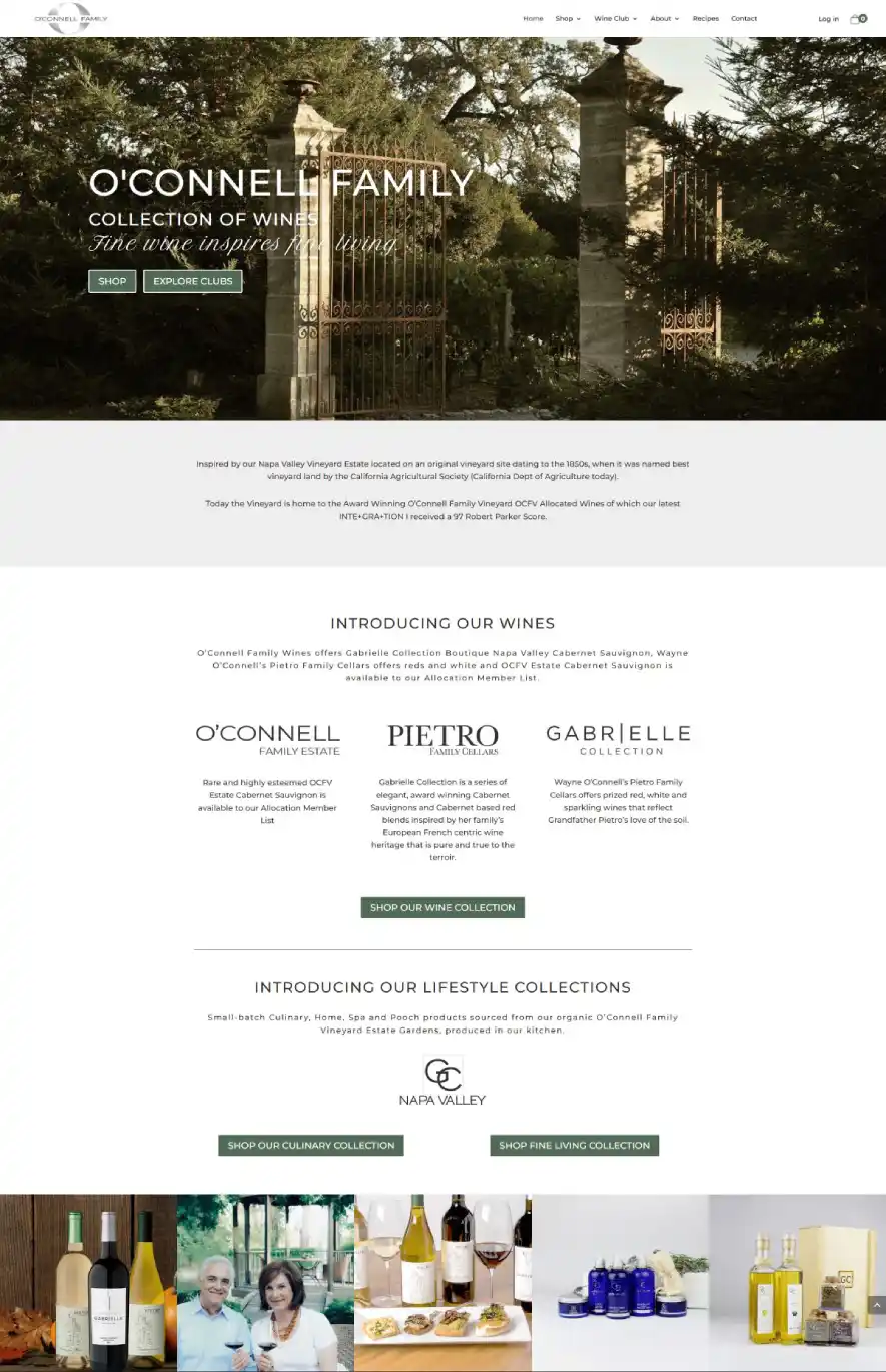 Oconnell family wines homepage