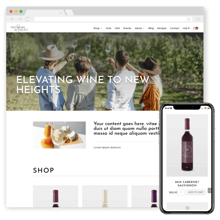 winery website layout template - napa