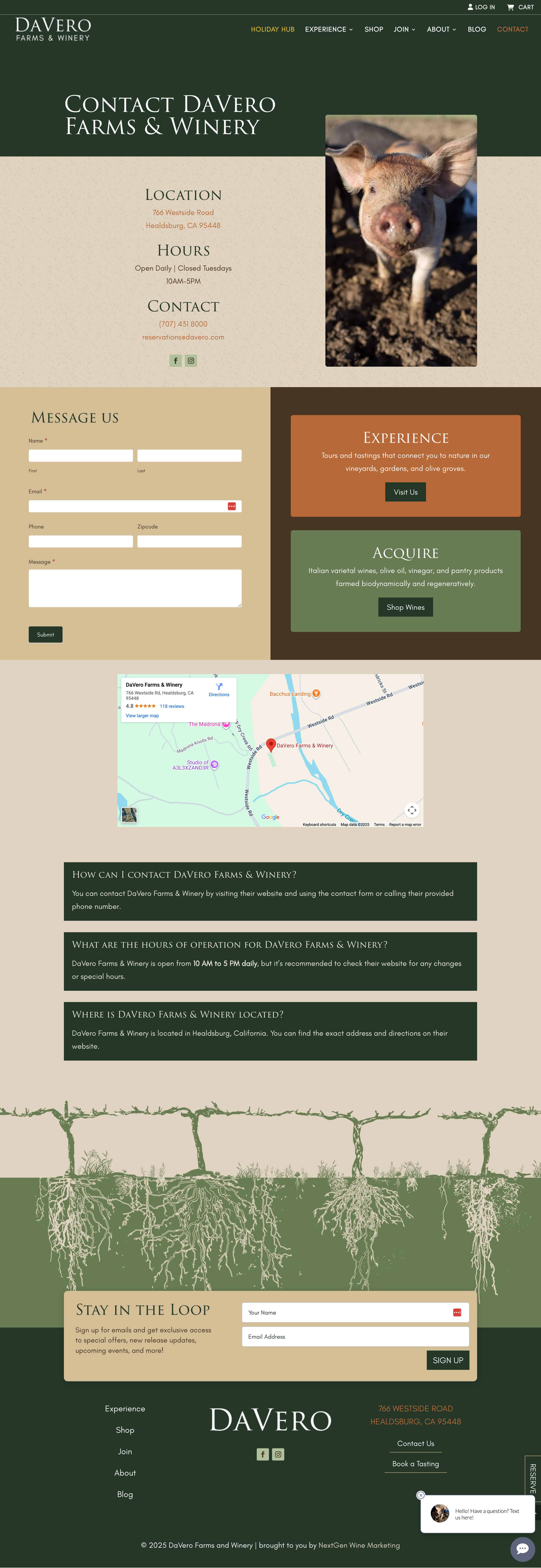 Screenshot of DaVero Farms & Winery farming page