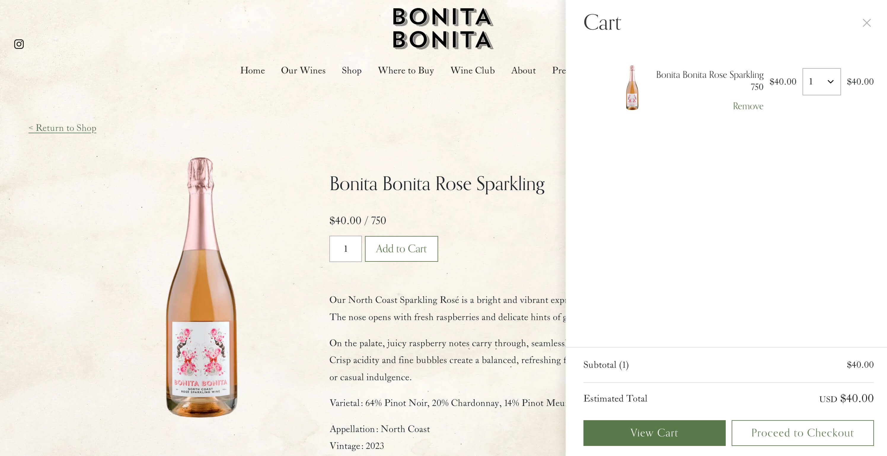 bonitabonita slide in cart page