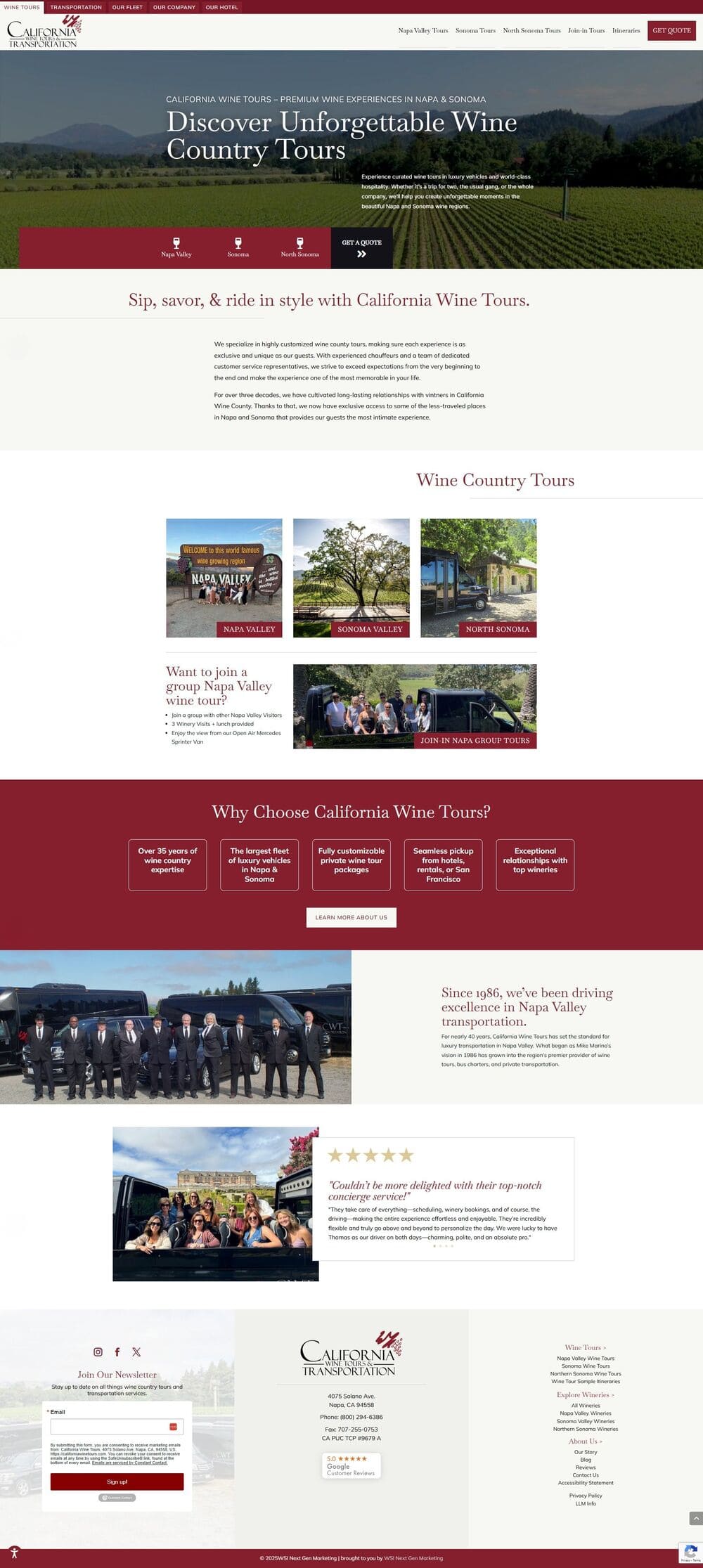 CA Wine Tours Homepage webdesign