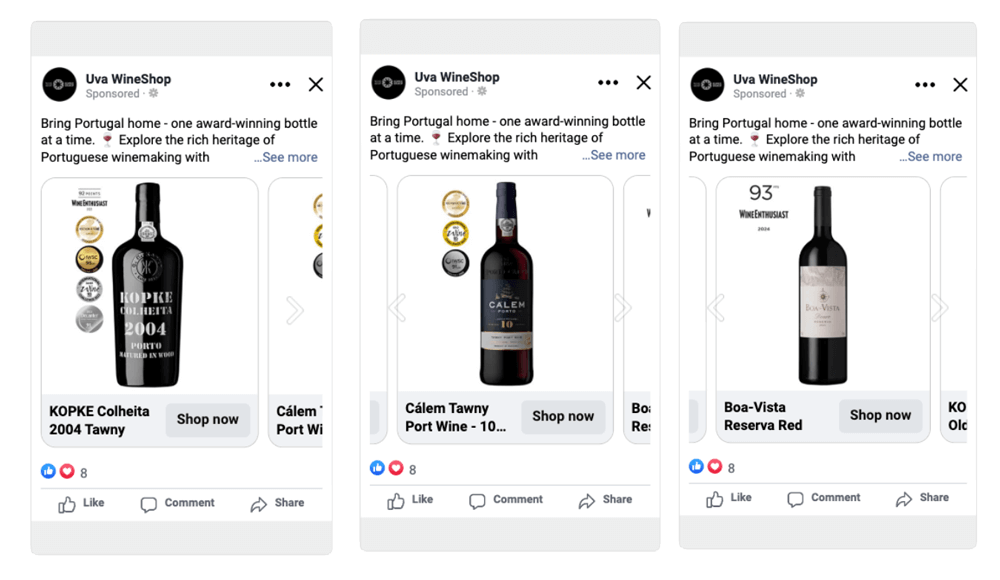 wine bottle ad carousel on mobile phone