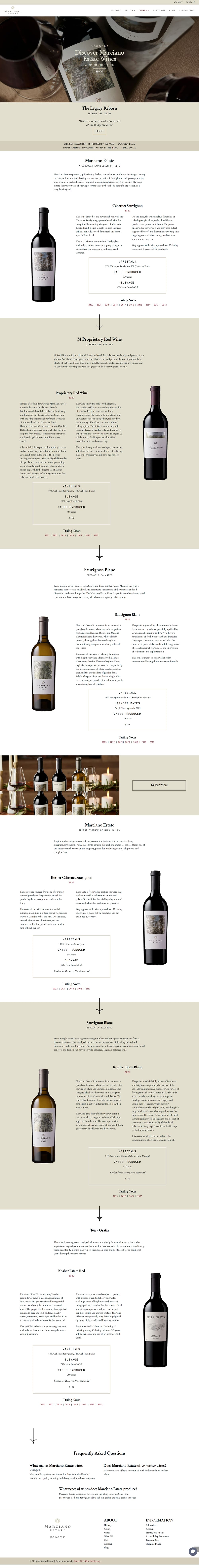 Screenshot of Marciano Estate website wines page