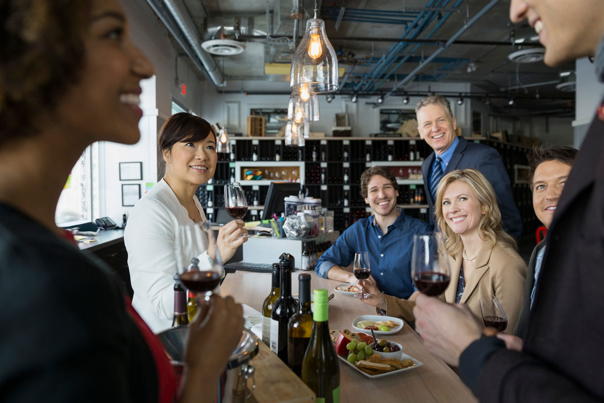 group wine tasting at a wine shop or wine tasting room