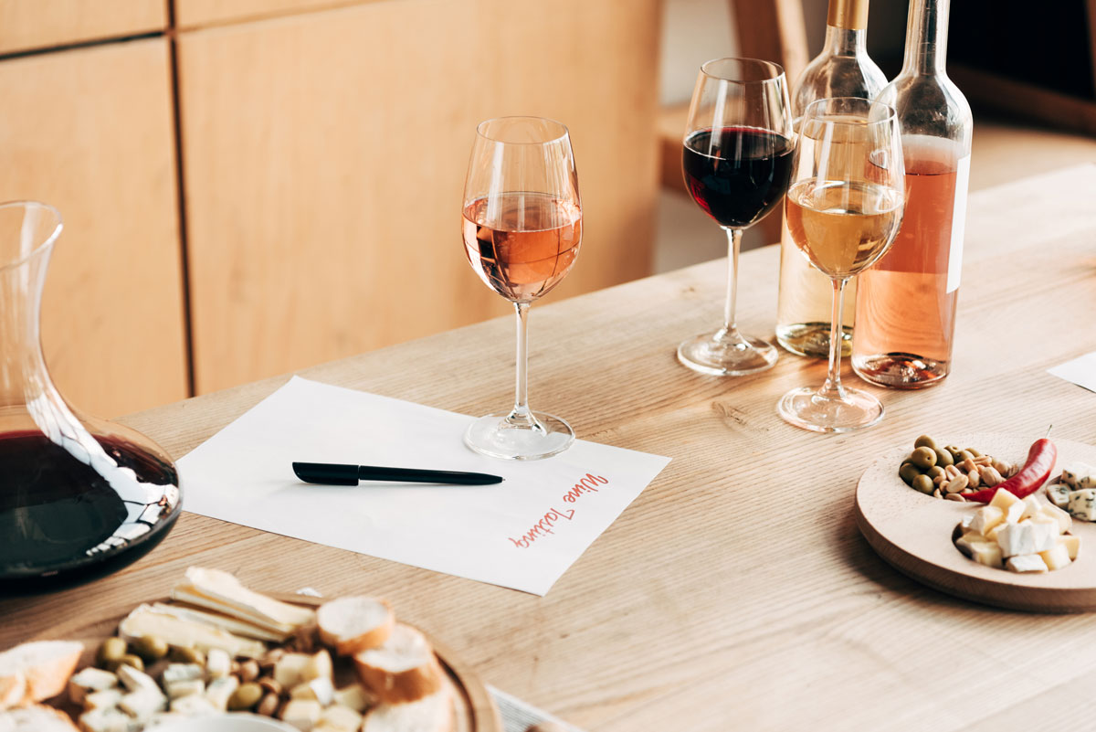wine tasting with red, white and rose wine