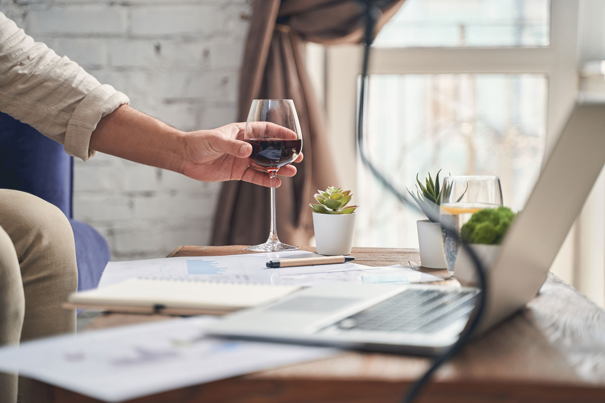 wine glass at wine tasting manager office